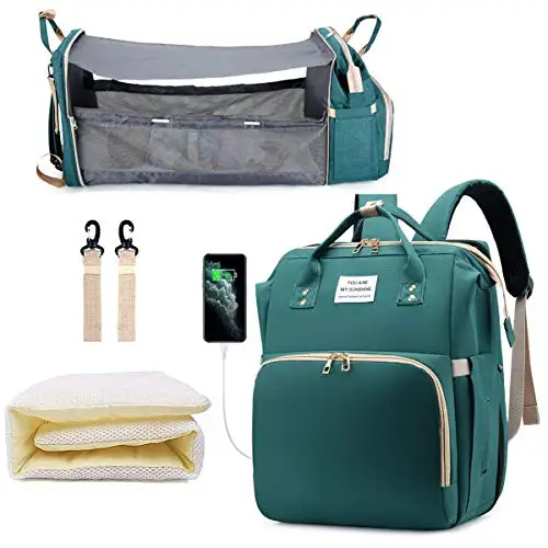 3 In 1 Diaper Bag Backpack Foldable Baby Bed Waterproof Travel Bag with USB Charge Diaper Bag Backpack with Changing Bed 3 types - Image 11
