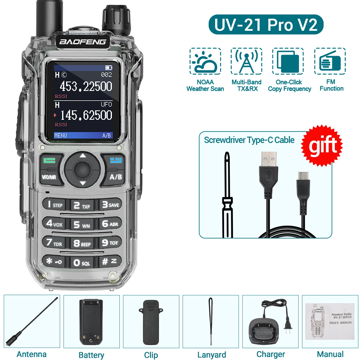 Baofeng UV-21 Pro Walkie Talkie Long Range Air Band Wireless Copy Frequency VHF UHF Type-C Rechargeable Upgrade UV-5R Ham Radio - Image 11