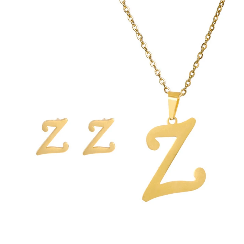 Fashion Stainless Steel Alphabet Initial Necklace 26 English Letter Earrings Necklace For Women Set Personalize Jewelry Gift - Image 17