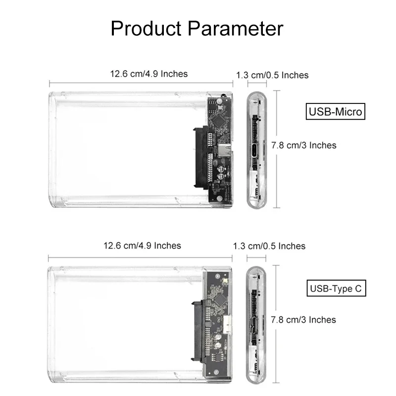 3.0/3.1 HDD Enclosure 2.5inch SATA SSD Hard Drive Case with 5Gbps Transfer Speed and Transparent Design Mobile External Housing - Image 6