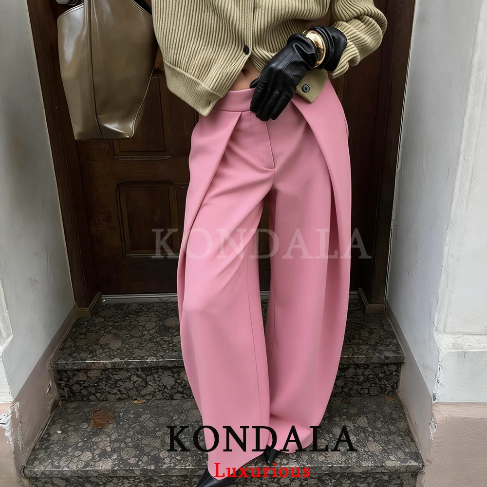 KONDALA Casual Chic Wide Leg Pants Women Office Lady Pockets Pleated Long Trousers Fashion 2026 Spring Summer Streetwear Pants - Image 9