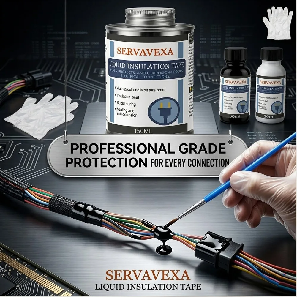 SERVAVEXA Liquid Electrical Tape Kit, Waterproof Insulation Sealant with Brush & Gloves, Rapid Curing for Outdoor Wiring - Image 3