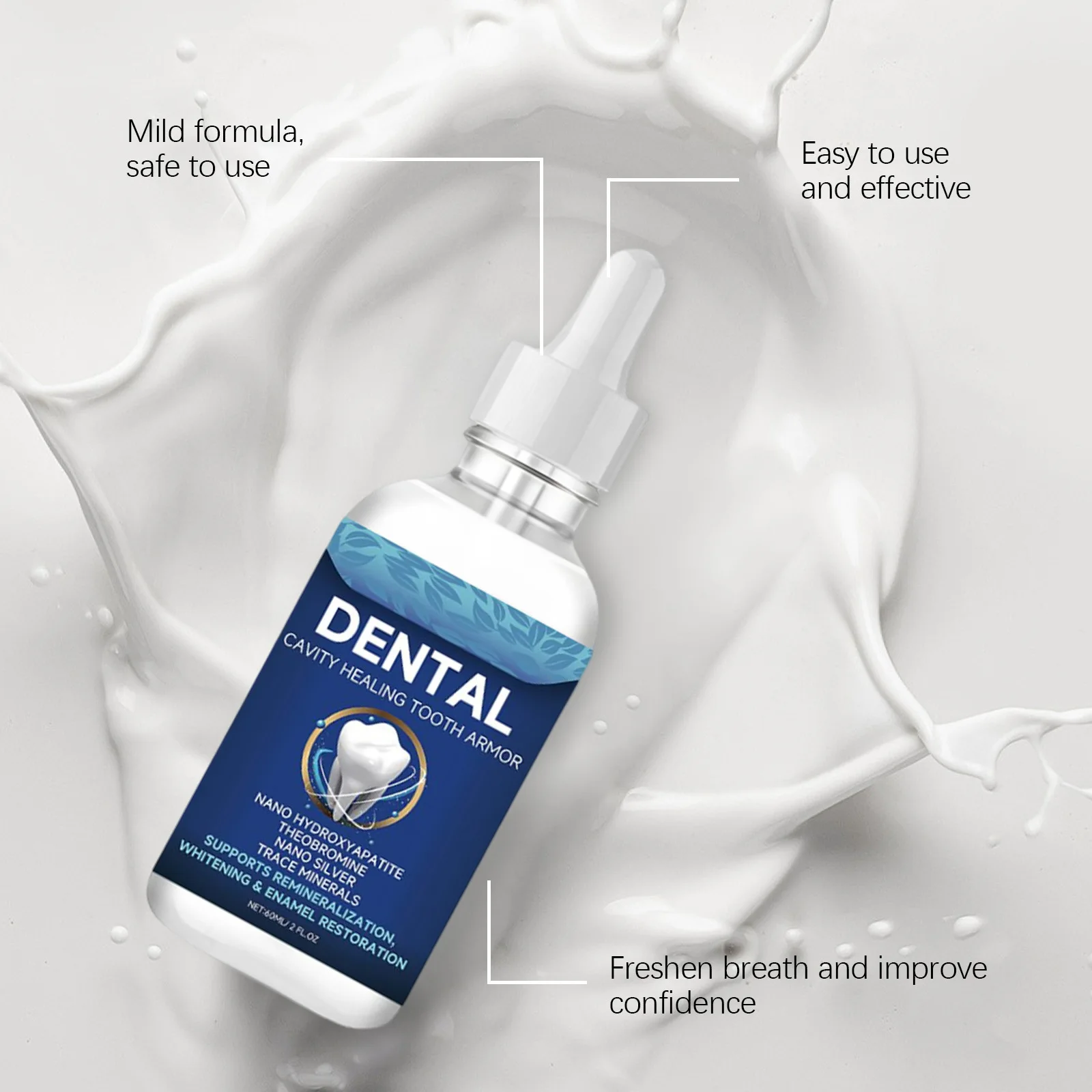 Oralhoe Dental Care Liquid Lasting Freshing Breath Deep Cleaning Oral Hygiene Removes Plaque Stains Teeth Brightening Serum 60ml - Image 3