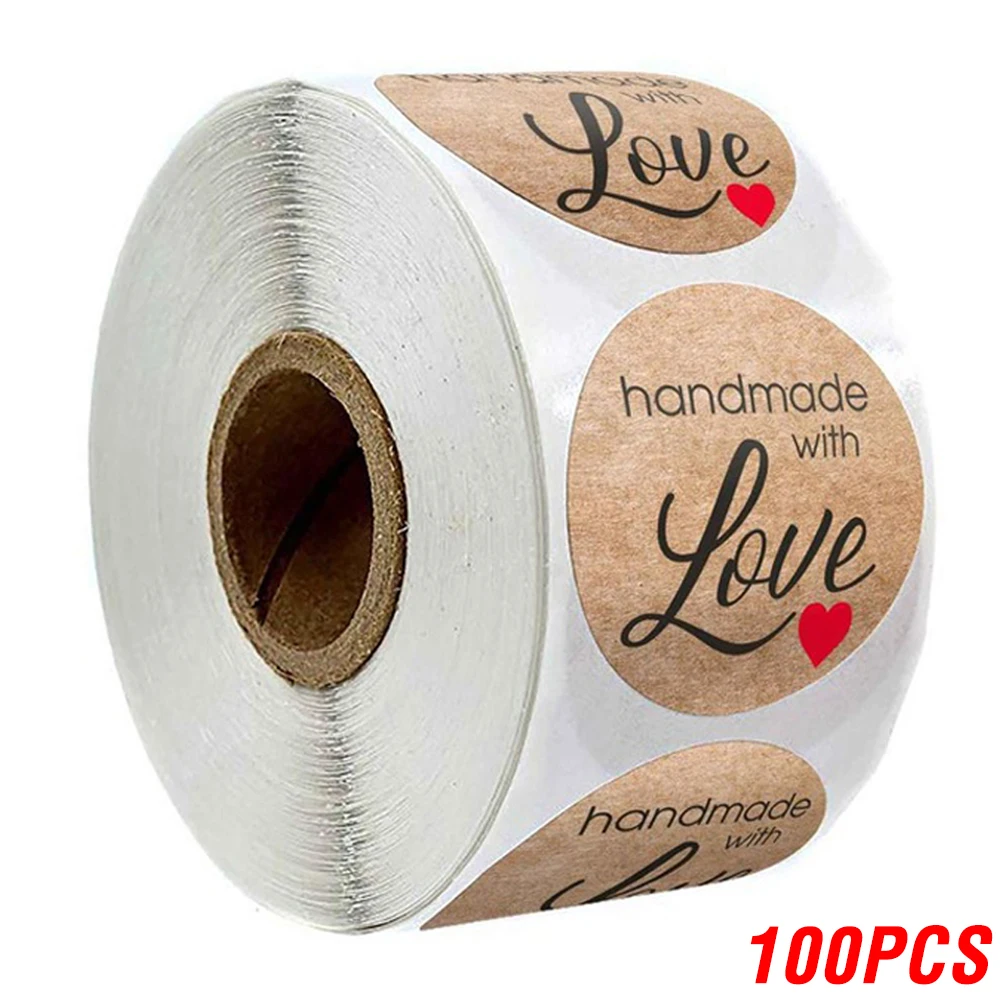 100-500pcs 1inch Vintage Kraft Paper Handmade With Love Stickers for Package Thank You Stationery Adhesive Labels Baking Seals - Image 9
