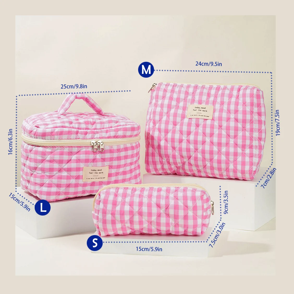 1pcs Cute Quilted Cotton Makeup Bag Women Zipper Cosmetic Organizer Cloth Handbag Box Shape Portable Toiletry Case for Girls - Image 14