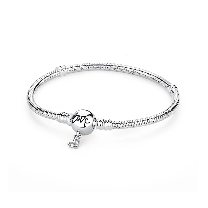 Original 925 Sterling Silver Bracelets Bangles Love Heart Clip Charms Beads Snake Chains For Women Rose Gold DIY Luxury Jewelry - Image 13