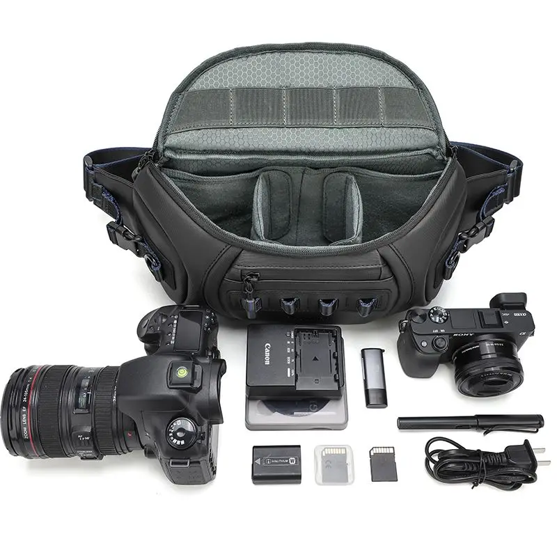 Unisex DSLR Camera bag for Canon/Fujifilm, Water-Resistant Oxford Protective Bag Carries 1 Camera 2 Lenses with Strap - Image 3
