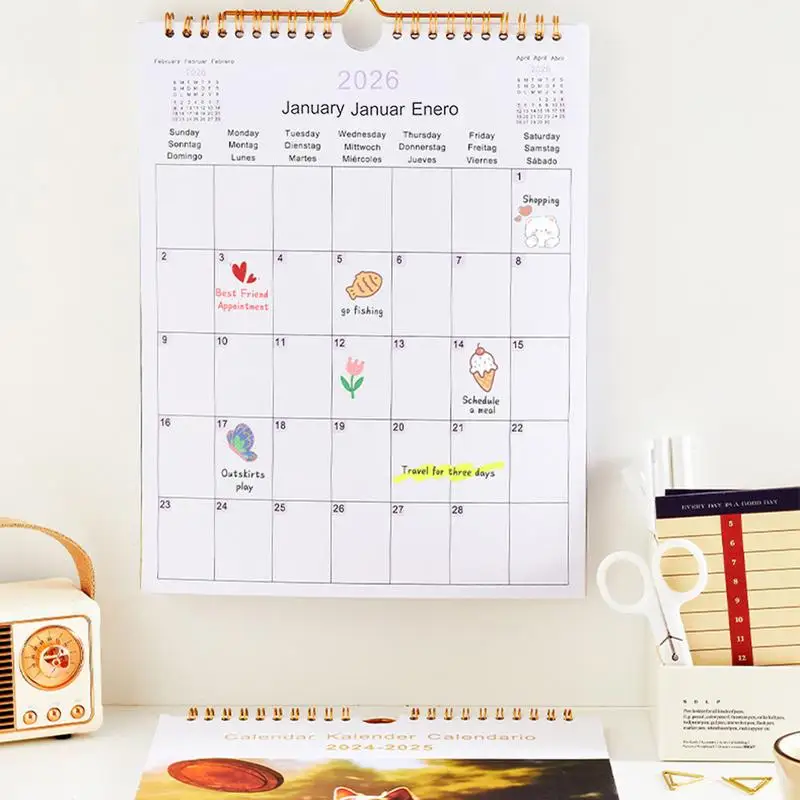 2025Calendar 2025-2026 - 12 Months Wall Calendar from July 2025 to June 2026, Multilingual Coil Planner Agenda Office Wall Calen - Image 3