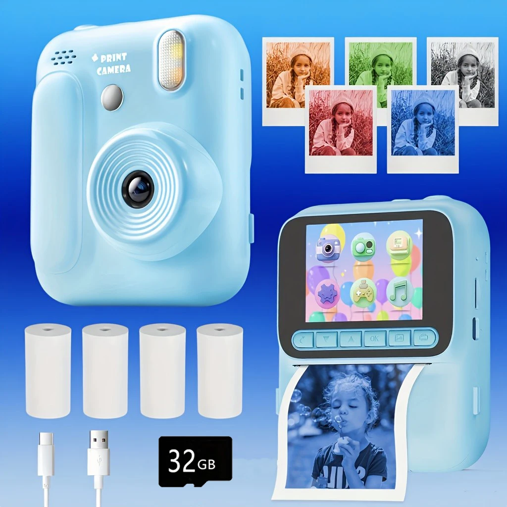 Color Printing Camera Kids Instant Camera 32GB 1080P Thermal Print Digital Camera Print Photo Video Games Music Children Gift - Image 18
