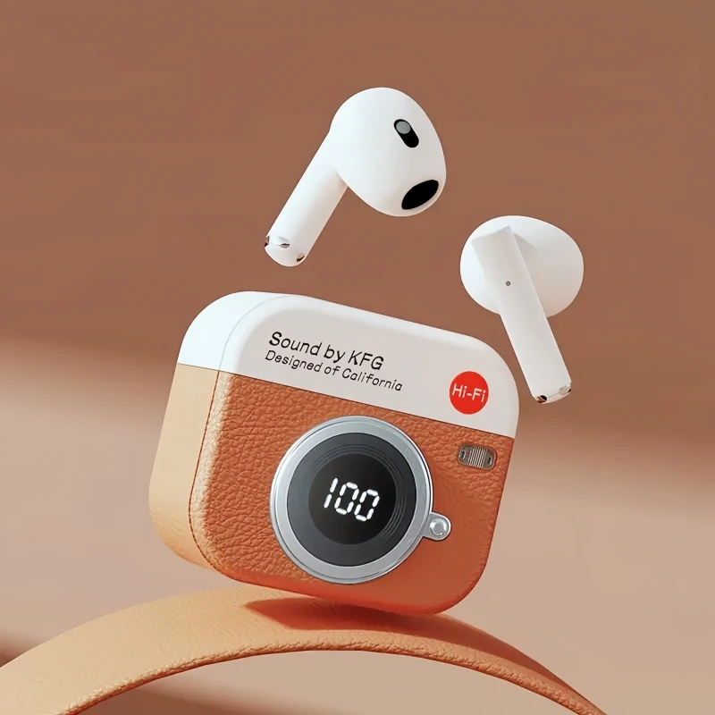 Wireless Bluetooth Earphones, Semi-In-Ear, Retro Camera Creative Design, Power Display, Music Earphones with Long Battery Life - Image 9