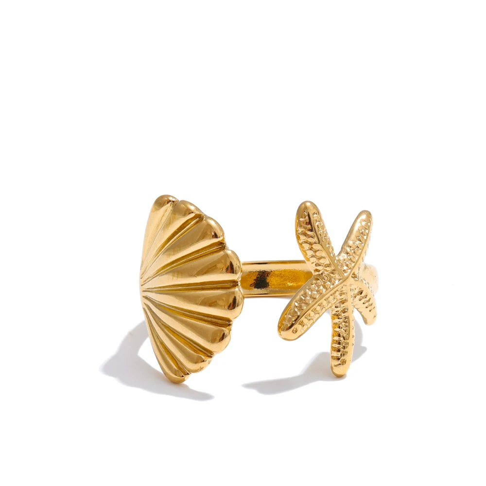Yhpup Ocean Style Stainless Steel Metal Shell Starfish Adjustable Summer Ring for Women Beach Charm Finger Jewelry High Quality - Image 7