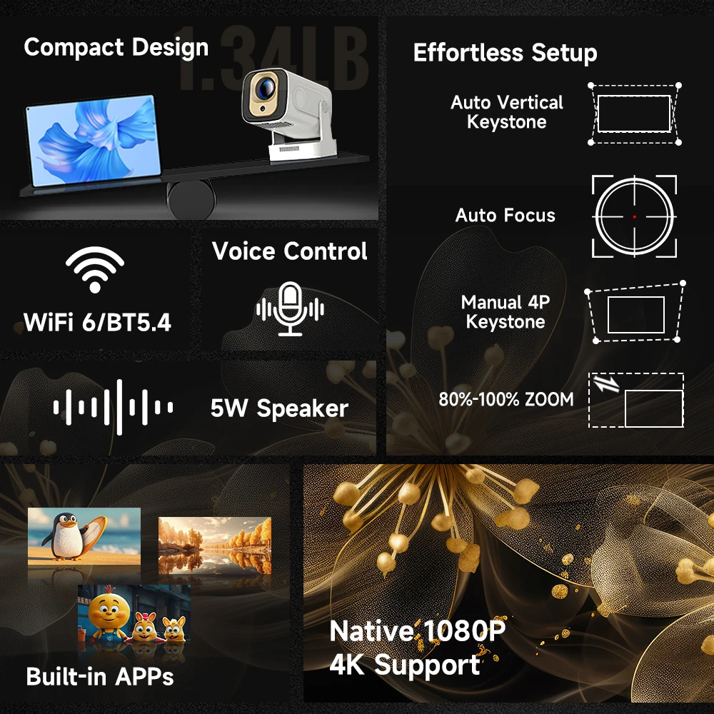 Magcubic HY310 Projector Auto Focus 4K Native 1080P 330ANSI Android11 5W Speaker Air Mouse Voice Assistant Upgrated HY300 - Image 2