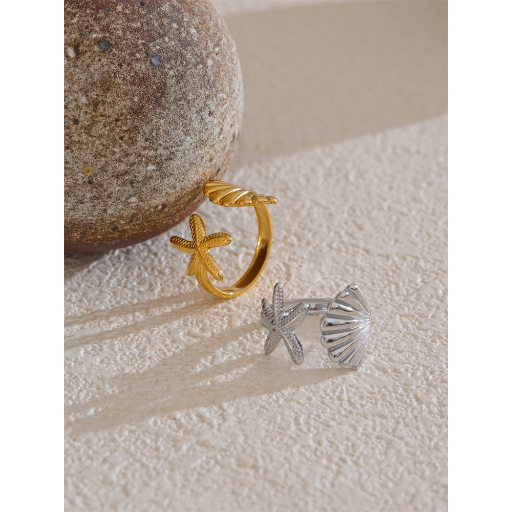 Yhpup Ocean Style Stainless Steel Metal Shell Starfish Adjustable Summer Ring for Women Beach Charm Finger Jewelry High Quality - Image 5