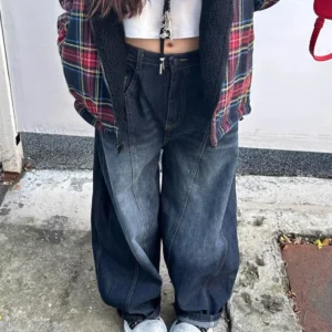 Stylish Chic Elegant Embroidered Patchwork Jeans Women Vintage Washed Draping Denim Straight Loose Fit Slimming Versatile Pants