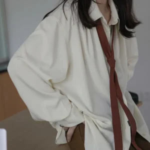 Women's Oversized Long Sleeve Blouse 2026 Summer New Arrival Tie Neck Shirt Loose Fit Office Elegant Fashion