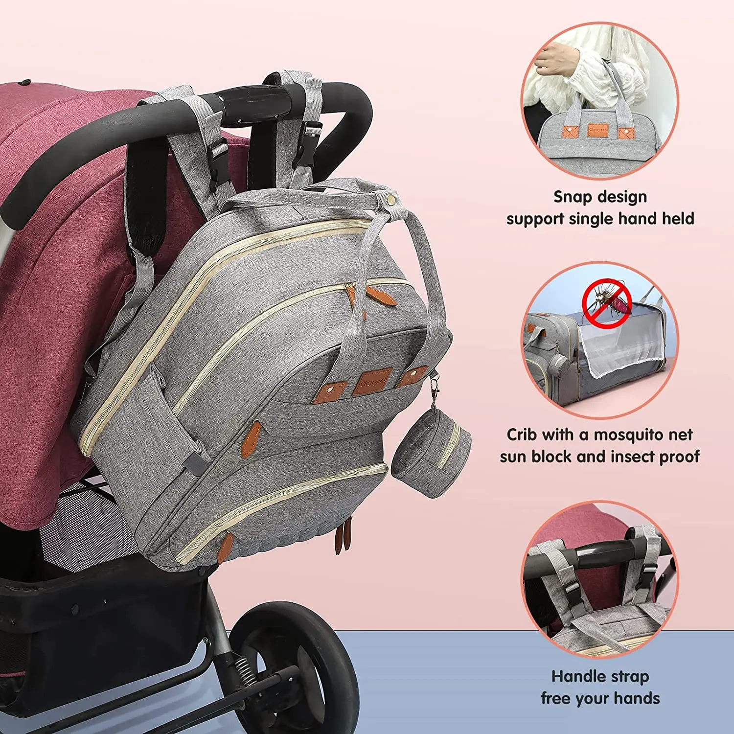 3 In 1 Diaper Bag Backpack Foldable Baby Bed Waterproof Travel Bag with USB Charge Diaper Bag Backpack with Changing Bed 3 types - Image 5