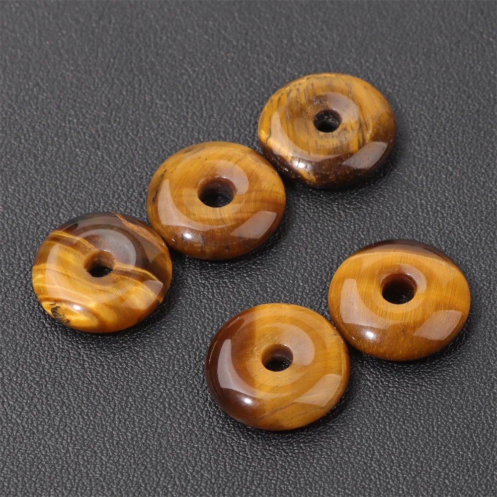 Natural Stone Donut Beads Charm Flat Round Large Hole Crystal Quartz Beads Beads For DIY Jewelry Making Peace Buckle Charm - Image 15