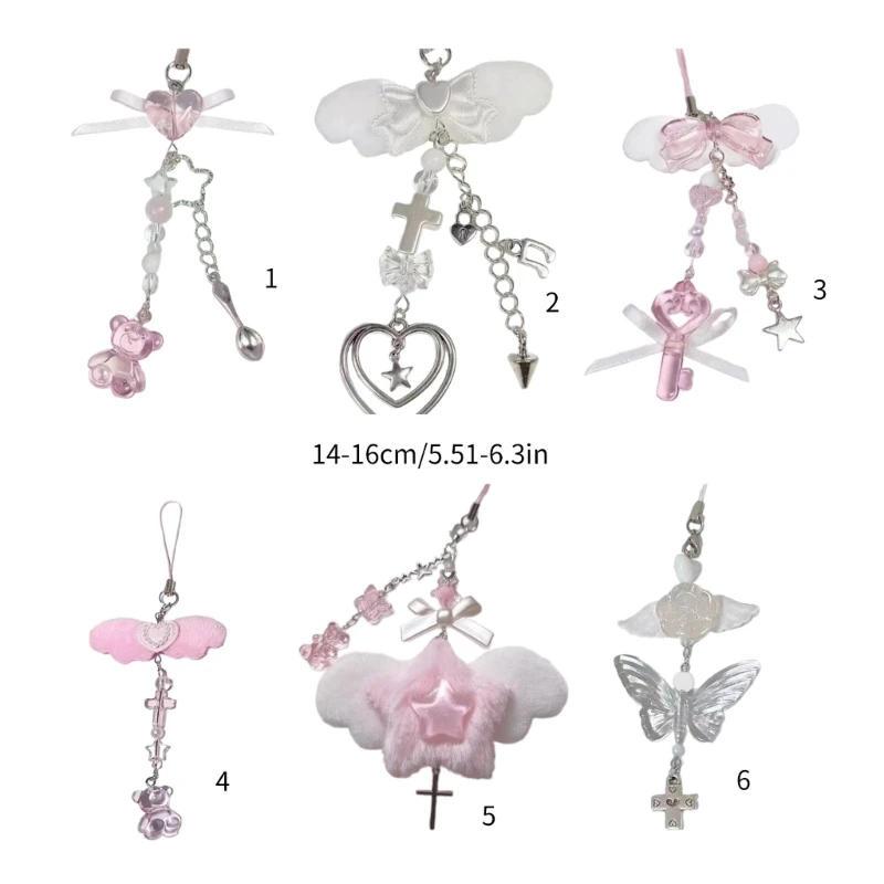 Sweet Bowknot Pendant Phone Chain Rope Wing Keychain Handmade Cellphone Strap Lanyard Acrylic Keyring Bag Ornament - Image 6