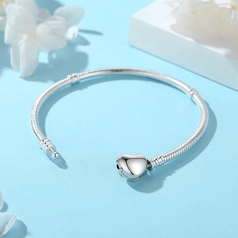 Original 925 Sterling Silver Bracelets Bangles Love Heart Clip Charms Beads Snake Chains For Women Rose Gold DIY Luxury Jewelry - Image 6