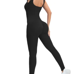 Shapewear Jumpsuits for Women Built- In Bra Bodycon Square Neck Sleeveless Summer Rompers Ribbed Jumpsuit