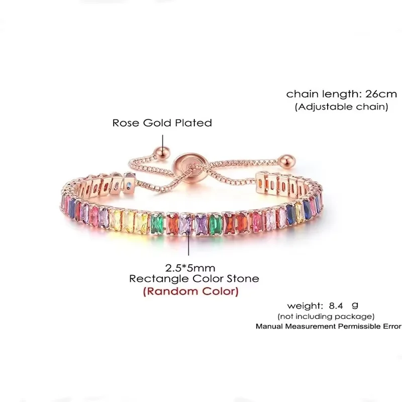 Rose Gold Adjustable Slider Bracelet for Women Colorful/Blue White Tennis Bracelet Fashion Dainty Crystal Bracelets Jewelry Gift - Image 4