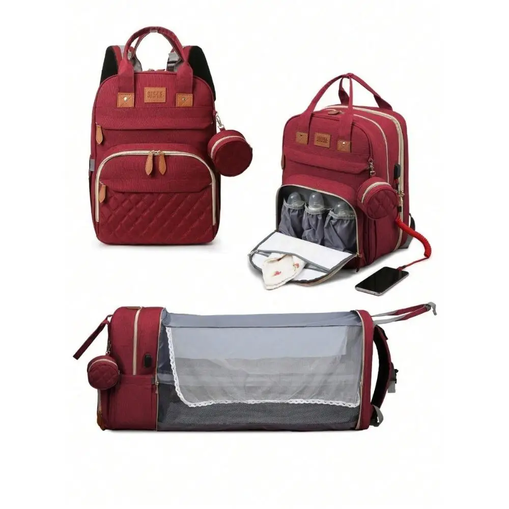 3 In 1 Diaper Bag Backpack Foldable Baby Bed Waterproof Travel Bag with USB Charge Diaper Bag Backpack with Changing Bed 3 types - Image 14