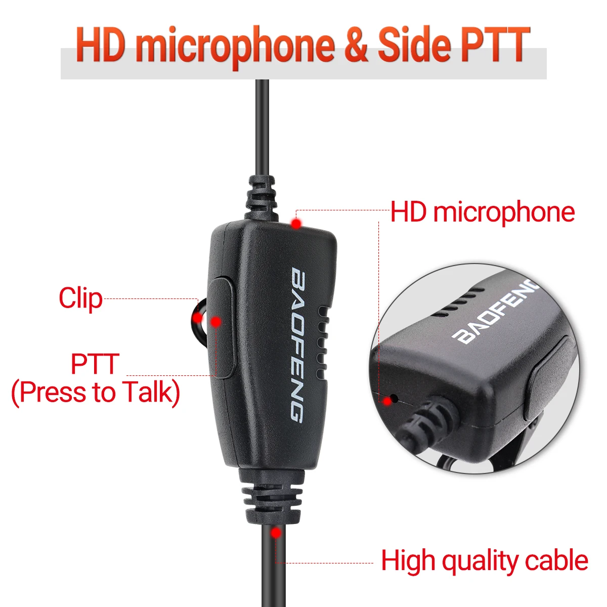 2pcs BAOFENG 2 Pin G-shape Ear Hook Headset Earpiece PTT For Baofeng UV5R UVS9 UV-13 UV-17 UV-21 UV16 PRO PLUS Walkie Talkie - Image 3