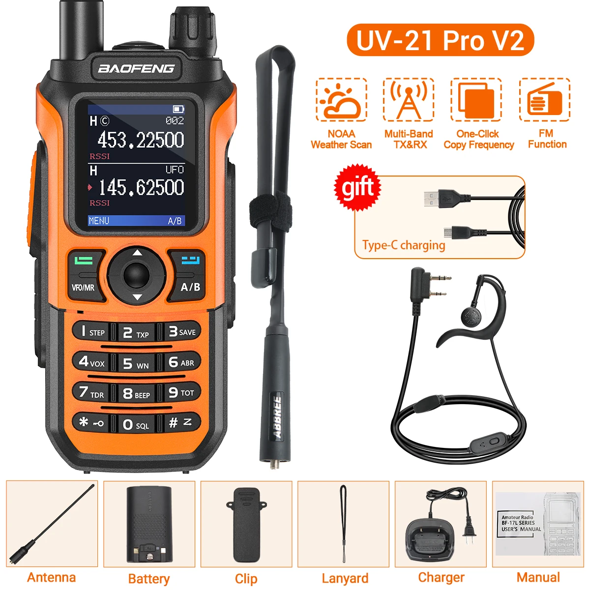 Baofeng UV-21 Pro Walkie Talkie Long Range Air Band Wireless Copy Frequency VHF UHF Type-C Rechargeable Upgrade UV-5R Ham Radio - Image 12