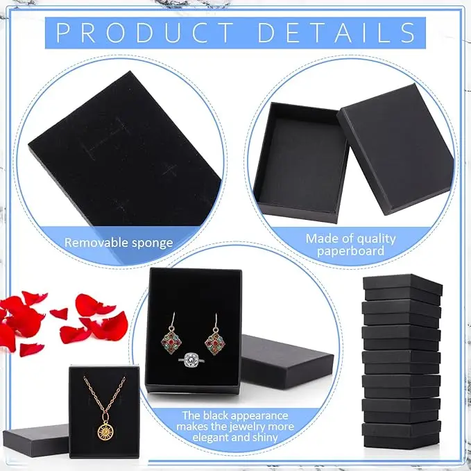 1PCS Black Square Jewelry Display Gifts Box Organizer Engagement for Ring Earring Brooch Necklace Bracelet Packaging Boxes - Image 5
