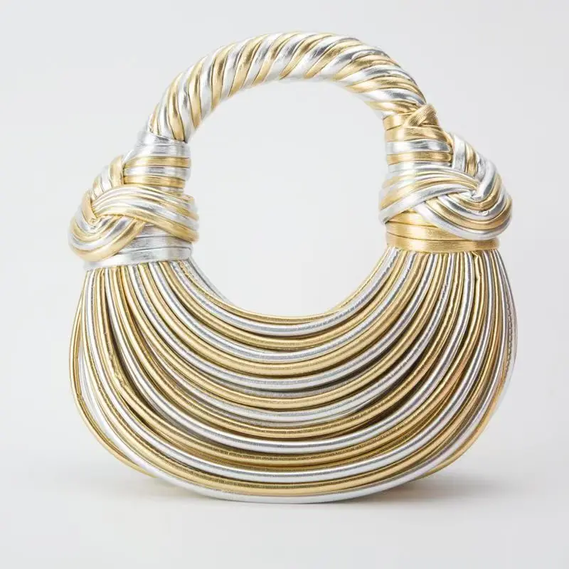 Handbags for Women 2026 New Gold Luxury Designer Brand Handwoven Noodle Bags Rope Knotted Pulled Hobo Silver Evening Clutch Chic - Image 5