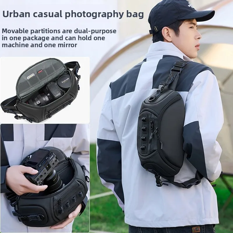 Unisex DSLR Camera bag for Canon/Fujifilm, Water-Resistant Oxford Protective Bag Carries 1 Camera 2 Lenses with Strap - Image 4