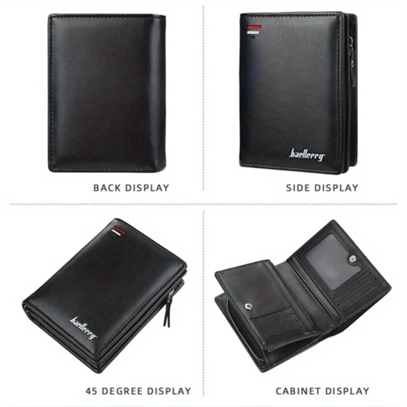 Fashion Men Wallets Zipper Card Holder High Quality Male Purse PU Leather Coin Holder Wallet - Image 3