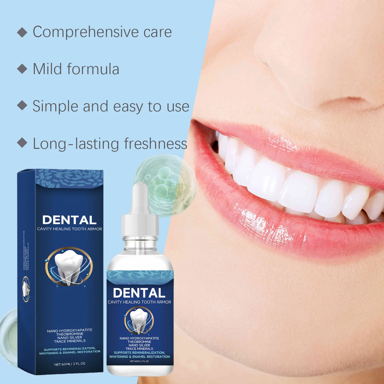 Oralhoe Dental Care Liquid Lasting Freshing Breath Deep Cleaning Oral Hygiene Removes Plaque Stains Teeth Brightening Serum 60ml - Image 4