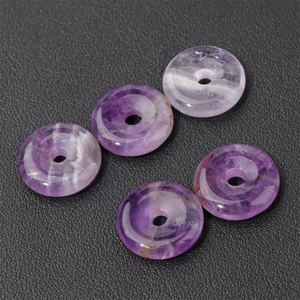 Natural Stone Donut Beads Charm Flat Round Large Hole Crystal Quartz Beads Beads For DIY Jewelry Making Peace Buckle Charm - Image 17