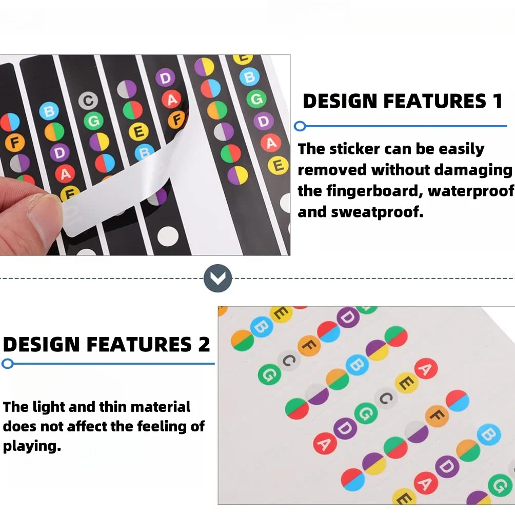 Miwayer Guitar Fretboard Notes Map Labels Stickers 6 String Transparent and Black Fingerboard Fret Decals for Guitar Beginner - Image 4