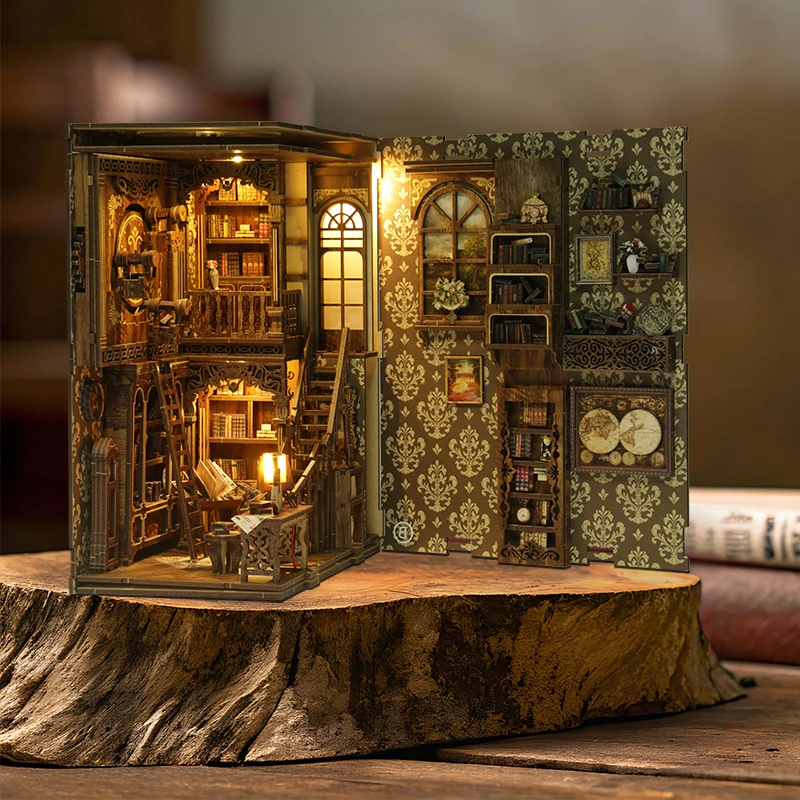 DIY Wooden Book Nook Insert Kit Doll Houses Building Toys Bookends Bookshelf Decor DollHouses Toys For Kids Xmas Gifts - Image 2