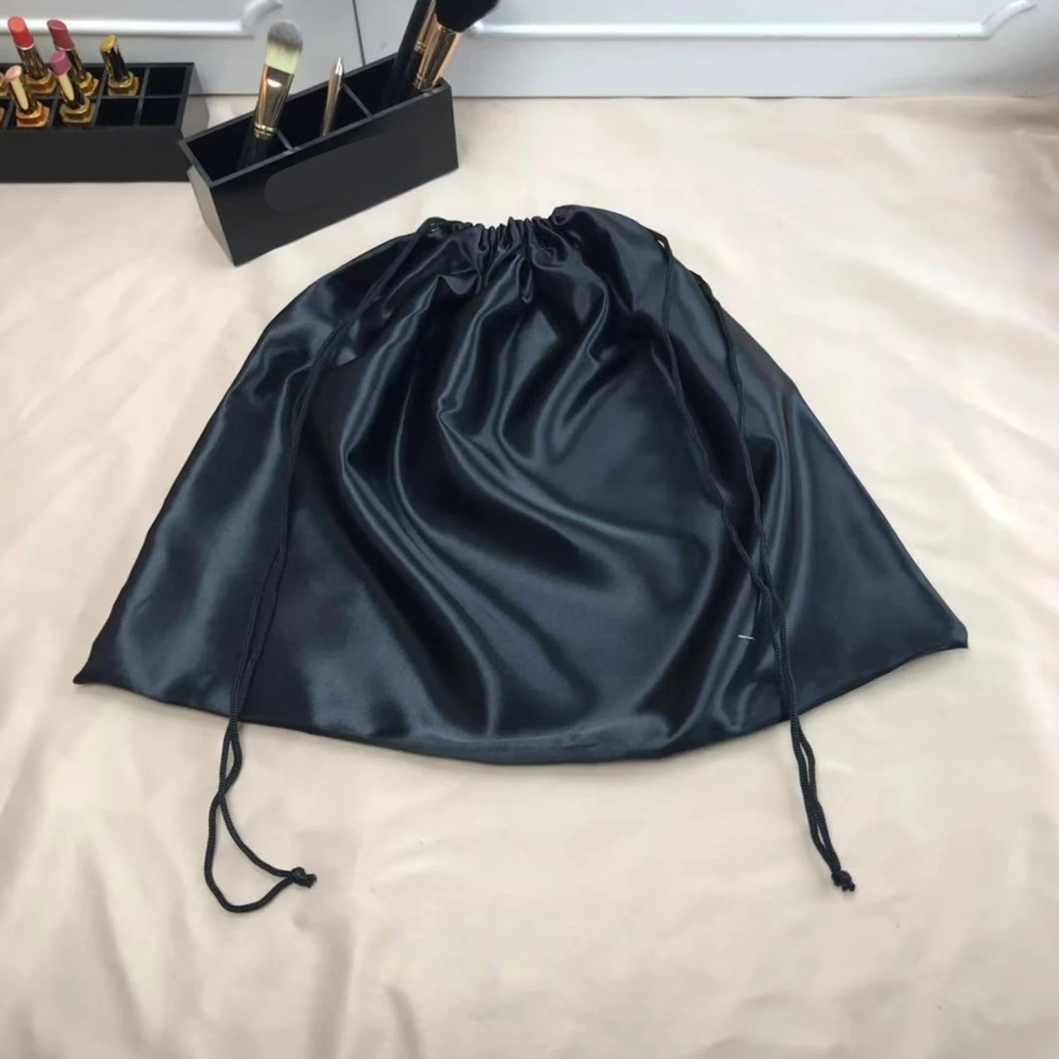 Large Silk Satin Drawstring Care Bag Custom Wigs Storage Dust Proof Packaging Pouch Black Reusable Sack Handbag Shoes Travel Bag - Image 21