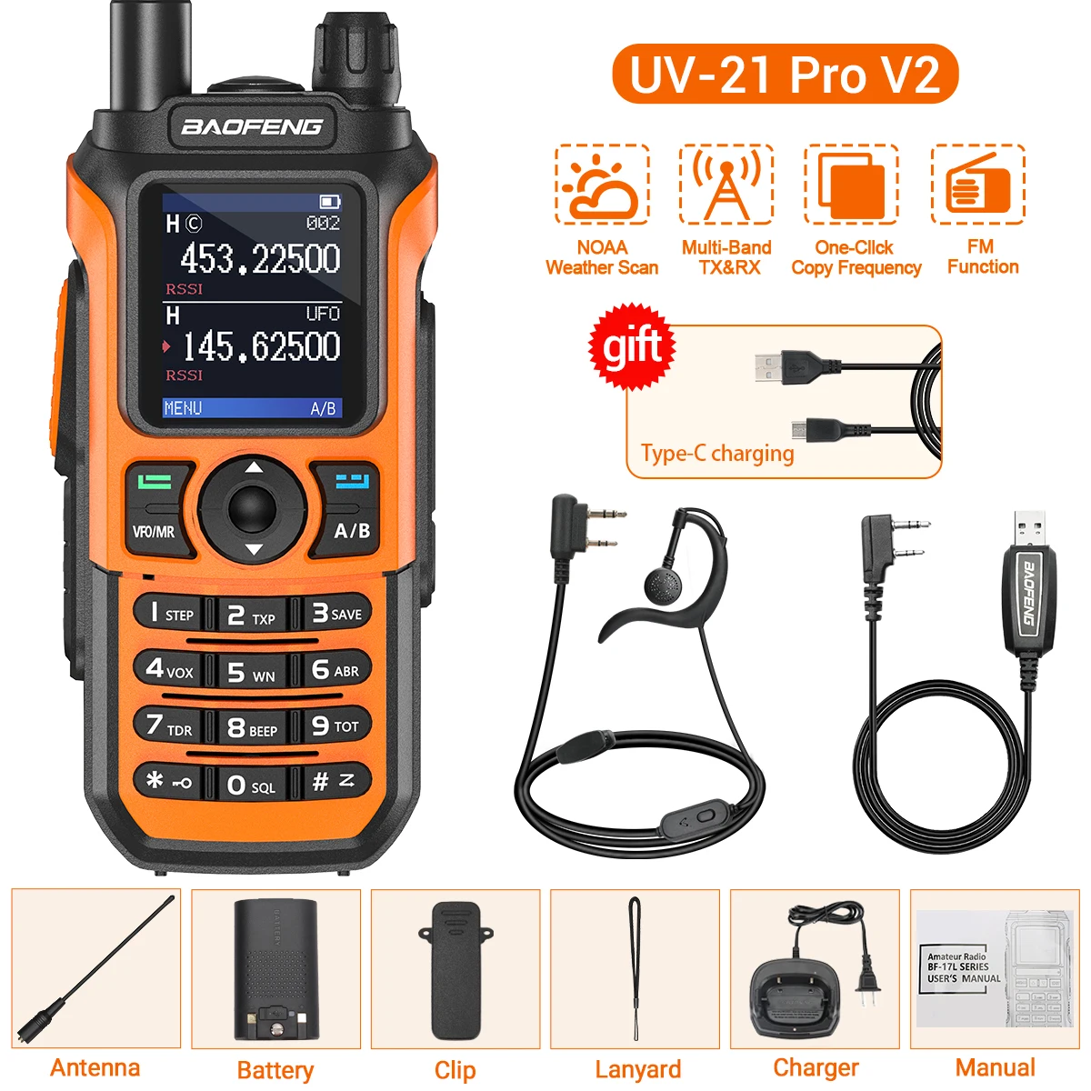 Baofeng UV-21 Pro Walkie Talkie Long Range Air Band Wireless Copy Frequency VHF UHF Type-C Rechargeable Upgrade UV-5R Ham Radio - Image 10