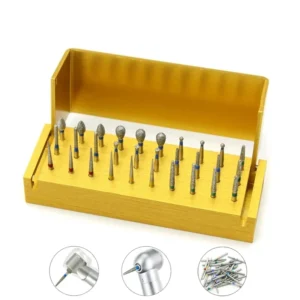 30 Pcs/Set Aluminium Dental Burs Kit With Holder Dental Diamond Burs For High Speed Handpiece Turbine Burs Disinfection Box