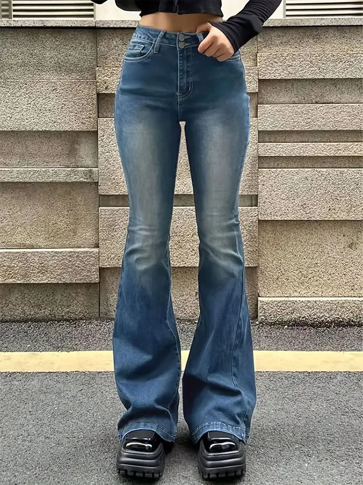 Women Flare Stretch Moustache Jeans Fashion Skinny Bell Bottom High Waist Gray Denim Pants Lady Classic Y2K Punk Long Trousers - Image 11