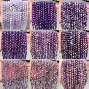 Natural Purple Color Crystal Beads Amethyst Purple Ghost Quartz Loose Spacer for Jewelry Making DIY Bracelet Necklace Accessory