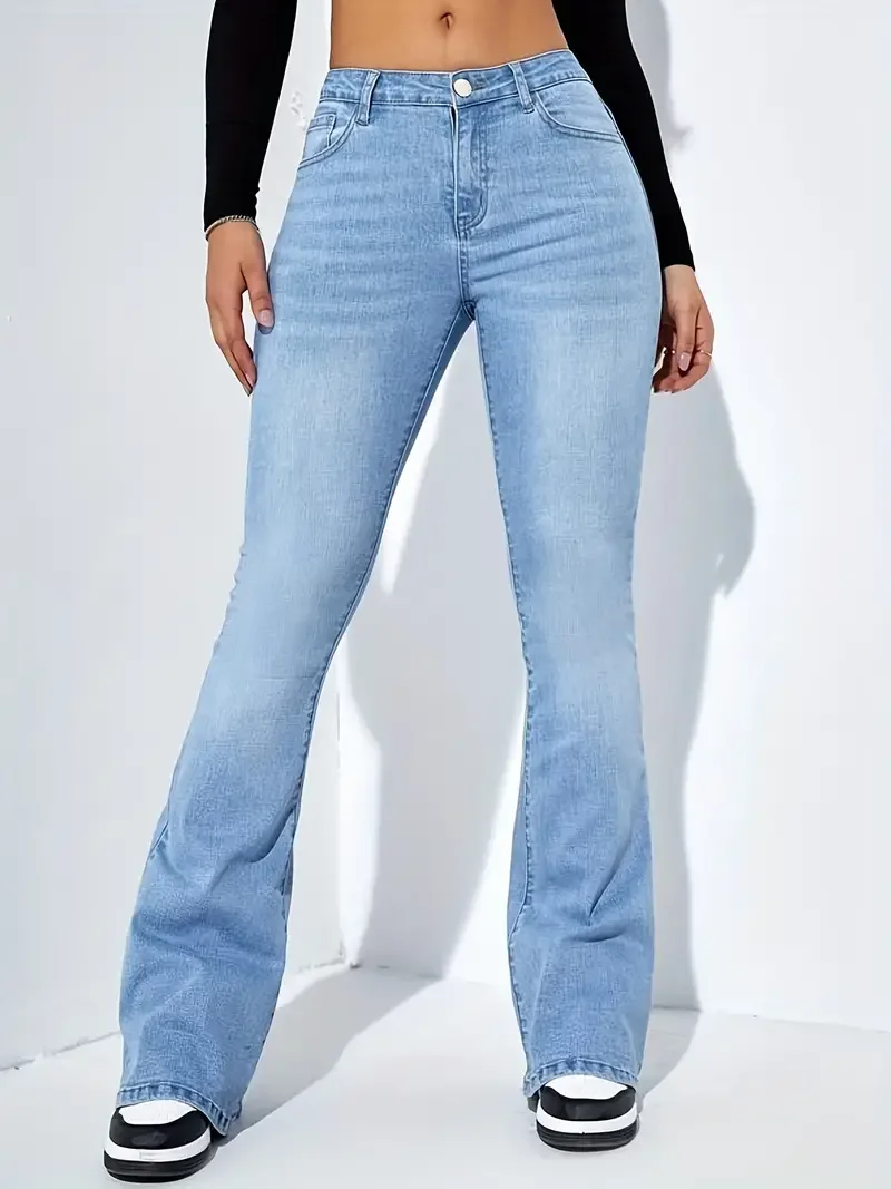Women Flare Stretch Moustache Jeans Fashion Skinny Bell Bottom High Waist Gray Denim Pants Lady Classic Y2K Punk Long Trousers - Image 8