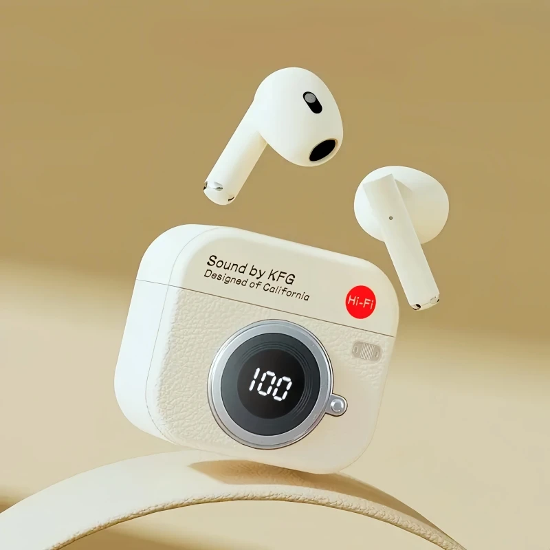 Wireless Bluetooth Earphones, Semi-In-Ear, Retro Camera Creative Design, Power Display, Music Earphones with Long Battery Life - Image 7
