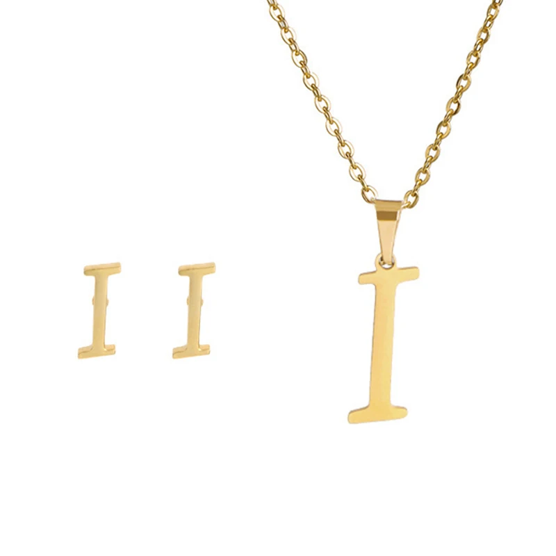 Fashion Stainless Steel Alphabet Initial Necklace 26 English Letter Earrings Necklace For Women Set Personalize Jewelry Gift - Image 32