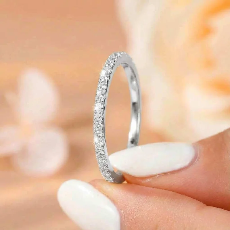 925 Sterling Silver 2mm Fashion Simplicity Half Full Zircon Stackable Plain Ring For Women Daily Personalized Fine Jewelry - Image 2