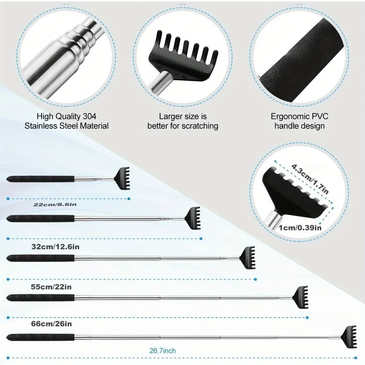 Portable Extendable Back Scratcher Stainless Steel Telescoping Back Scratcher Tool Telescopic Back Scratching Tool Massage Gift - Image 2