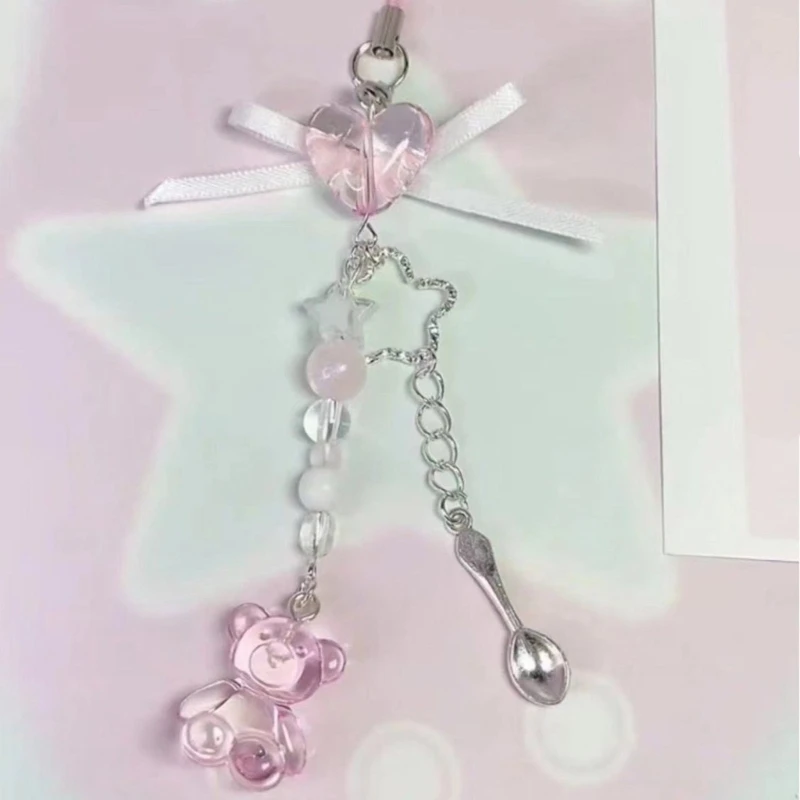 Sweet Bowknot Pendant Phone Chain Rope Wing Keychain Handmade Cellphone Strap Lanyard Acrylic Keyring Bag Ornament - Image 2
