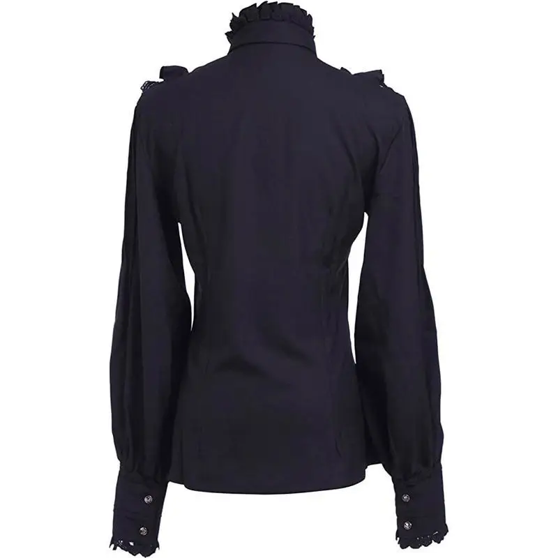 Women's Vintage Ruffle Collar Shirt 2026 Spring New Arrival High Neck Lace Trim Button Down Shirt Elegant Gothic Blouse Tops - Image 6
