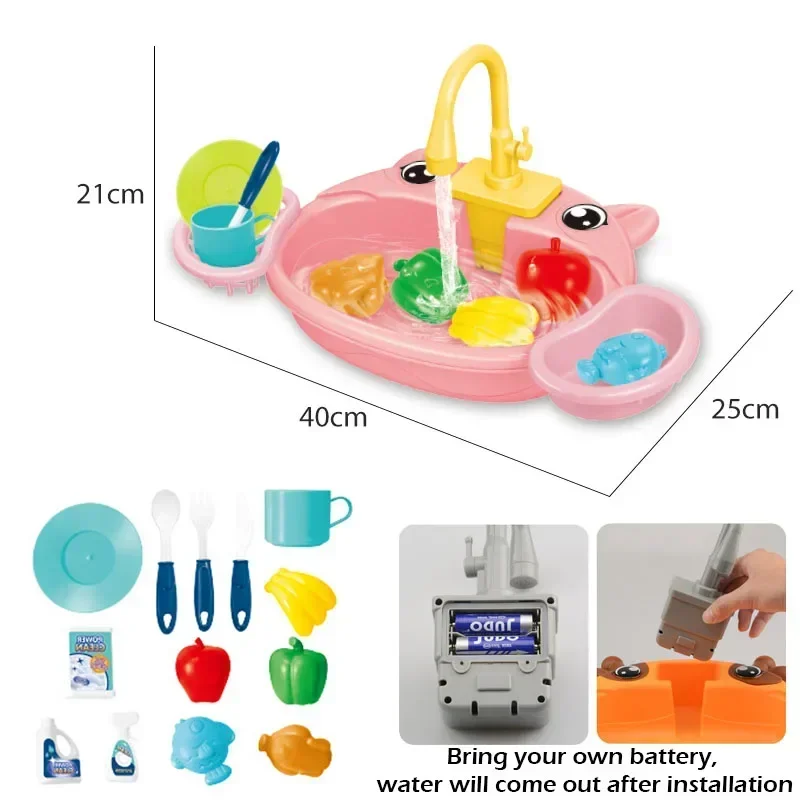 Children's Play Kitchen Toys Water Pretend Play House Kids Can Drain Wash Basin Sink Kids Kitchen Set Toy for Boys Girls Gifts - Image 5