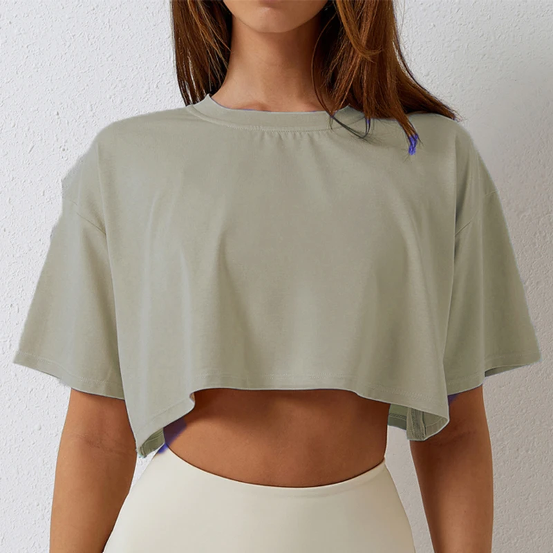 Cotton Women Short Sleeve Dance Running Clothes Yoga Fitness Crop Top Navel Baring New Sport T-shirt Loose Gym Workout Shirts - Image 10